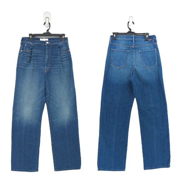 MOTHER Denim - Mother Women 27 Pinch Sneak Jeans Blue Wide Leg Denim High Waist Pleated NEW